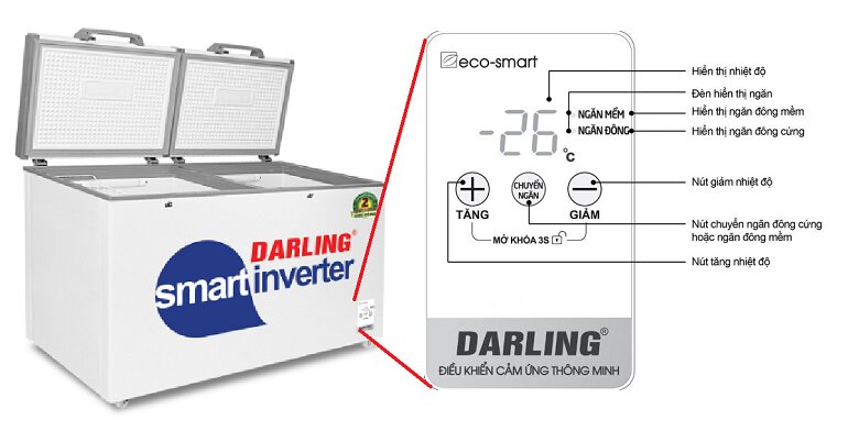 Thiết kế tủ đông Darling DMF-3699WSI-4 hiện đại, bắt mắt