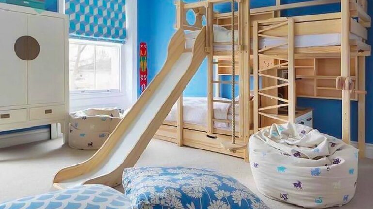 Giường tầng trẻ em có cầu trượt cho bé thích mê
