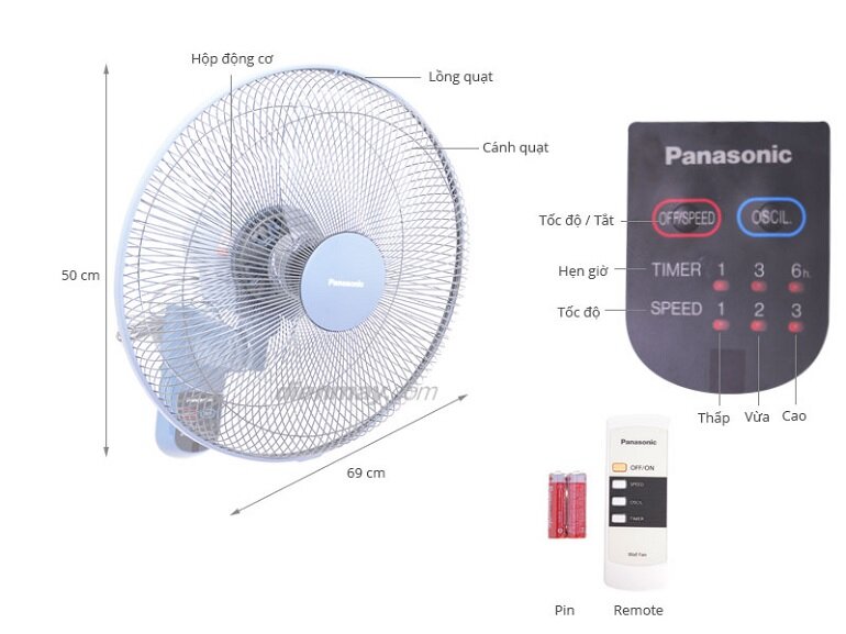 Quạt treo tường Panasonic có điều khiển từ xa F-409MB