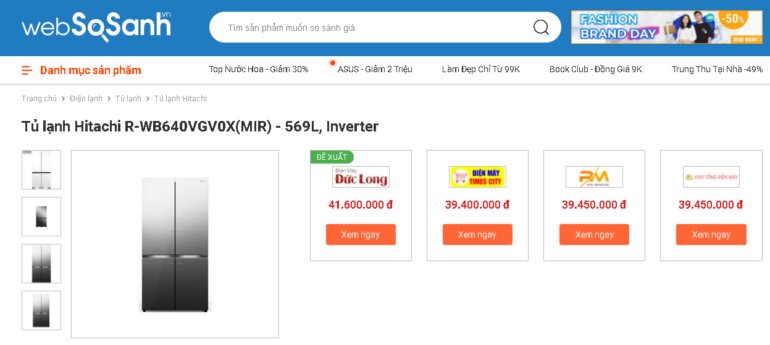 Giá tủ lạnh Hitachi Inverter 569 Lít 4 cửa R-WB640VGV0X (MIR) không quá đắt