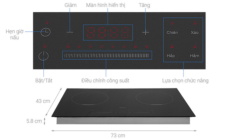 Bếp từ đôi Midea MC-IH3520 với 2200W