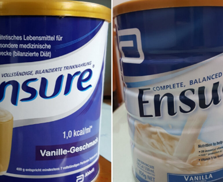 Sữa Ensure Đức 400g và sữa Ensure Úc 850g hương vali
