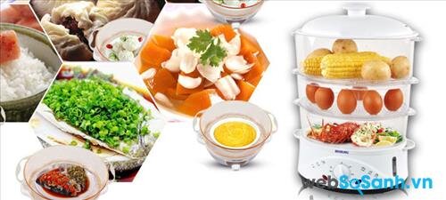 Nồi hấp điện đa năng 3 tầng Braburg chế biến được nhiều loại thực phẩm