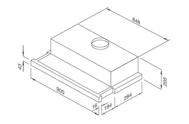 Máy có kích thước W900 x D284 x H205mm nhỏ gọn, phù hợp với mọi diện tích căn bếp