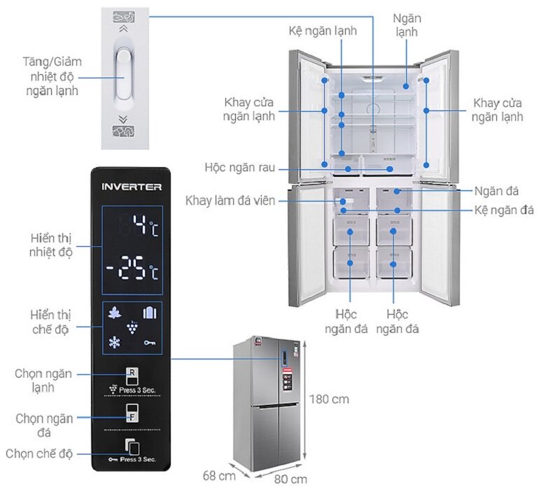 Tủ lạnh Sharp 4 cánh 2022 Inverter 401 lít SJ-FXP480V-SL dung tích lớn