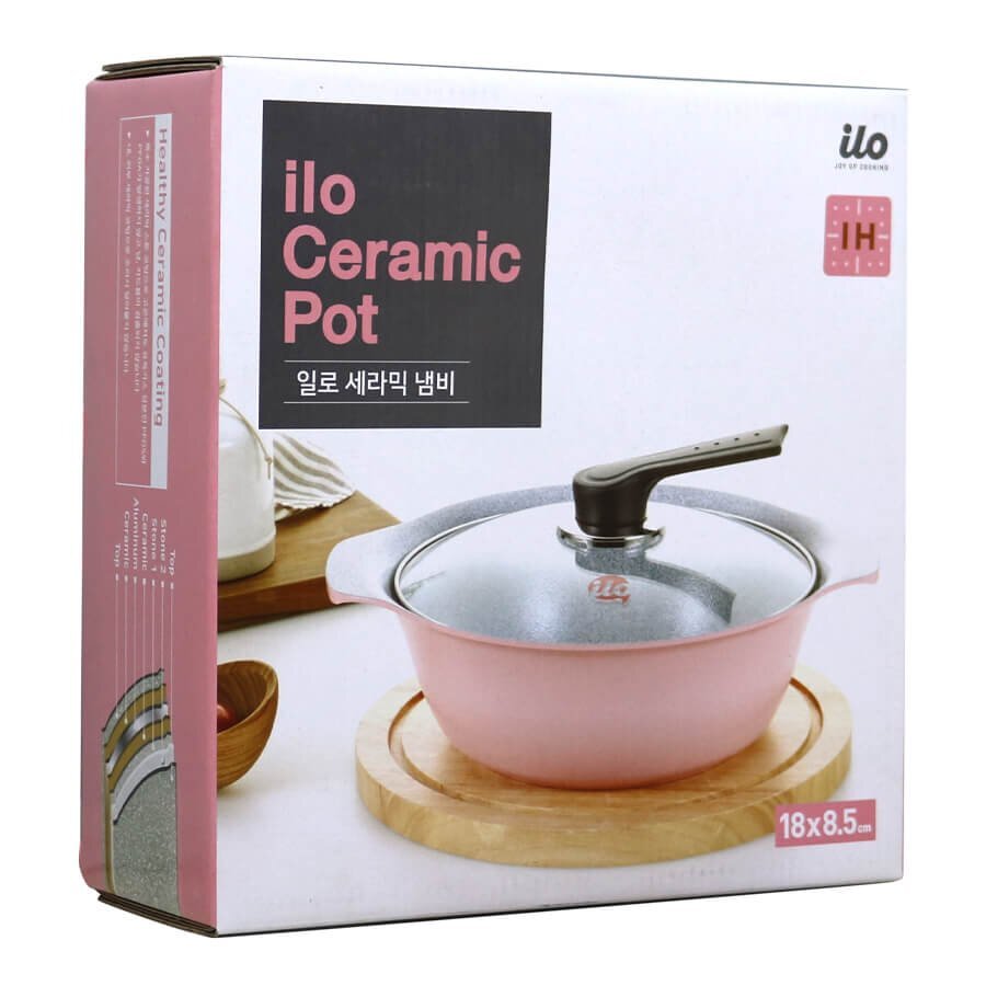 Bộ nồi Ceramic vân đá đáy từ ILO Kitchen Hàn Quốc nắp kính 