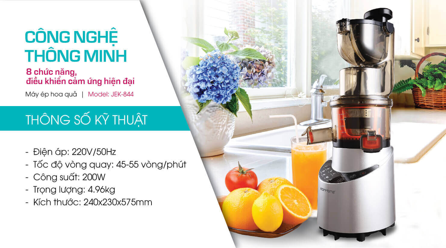 Thông số kỹ thuật của máy ép chậm KoriHome JEK 844