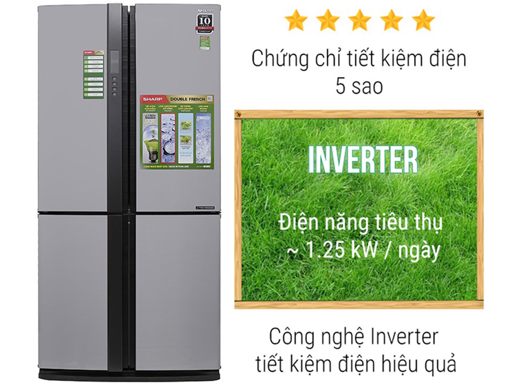 Tủ lạnh Sharp SJ-FX631V-SL công nghệ inverter tiết kiệm điện hiệu quả