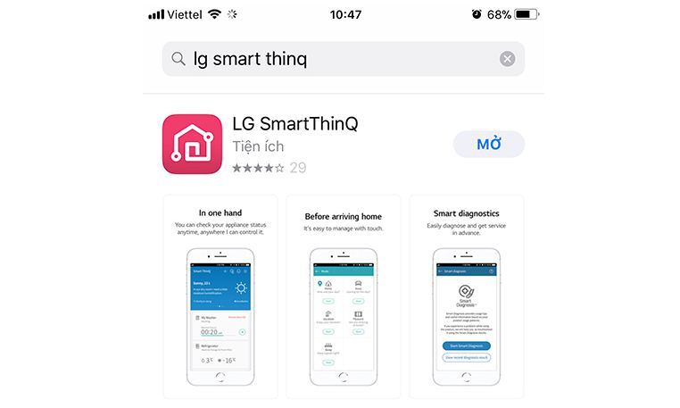 Tải ứng dụng LG SmartThinQ trên Appstore hoặc Google Play rồi cài đặt vào smartphone của mình