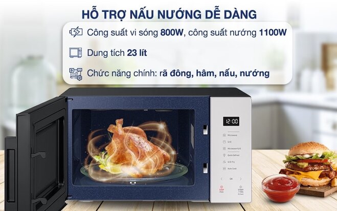 Lò vi sóng có nướng Samsung MG23T5018CE/SV kiểu dáng sang trọng, nâng tầm không gian bếp