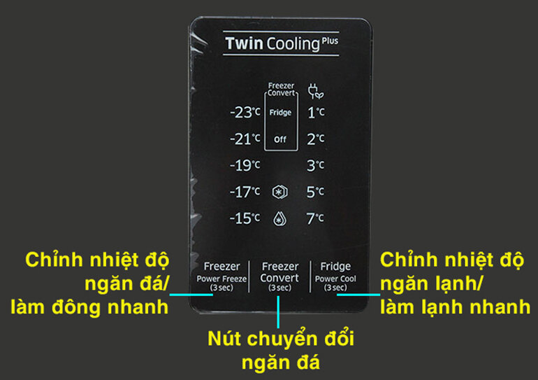 3 nút điều khiển 5 chế độ của tủ lạnh Samsung RT35K5982BS