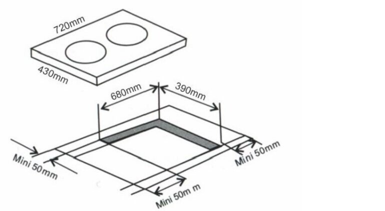 Kích thước bếp từ âm 2 vùng nấu Arber AB-394