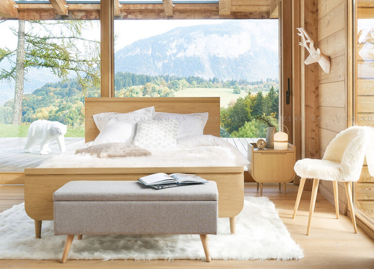Giường đôi Cozino Sunberry gỗ tự nhiên
