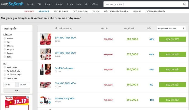 Son Mac Ruby Woo sale 48% giá chỉ còn 200.000 vnđ