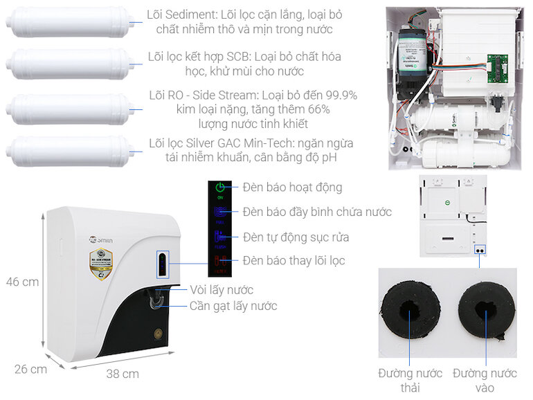 Máy lọc nước RO AOSmith C2 có công suất lọc 11.8 lít/giờ với dung tích bình chứa nước 5 lít đáp ứng được đầy đủ nhu cầu sử dụng nước sạch.