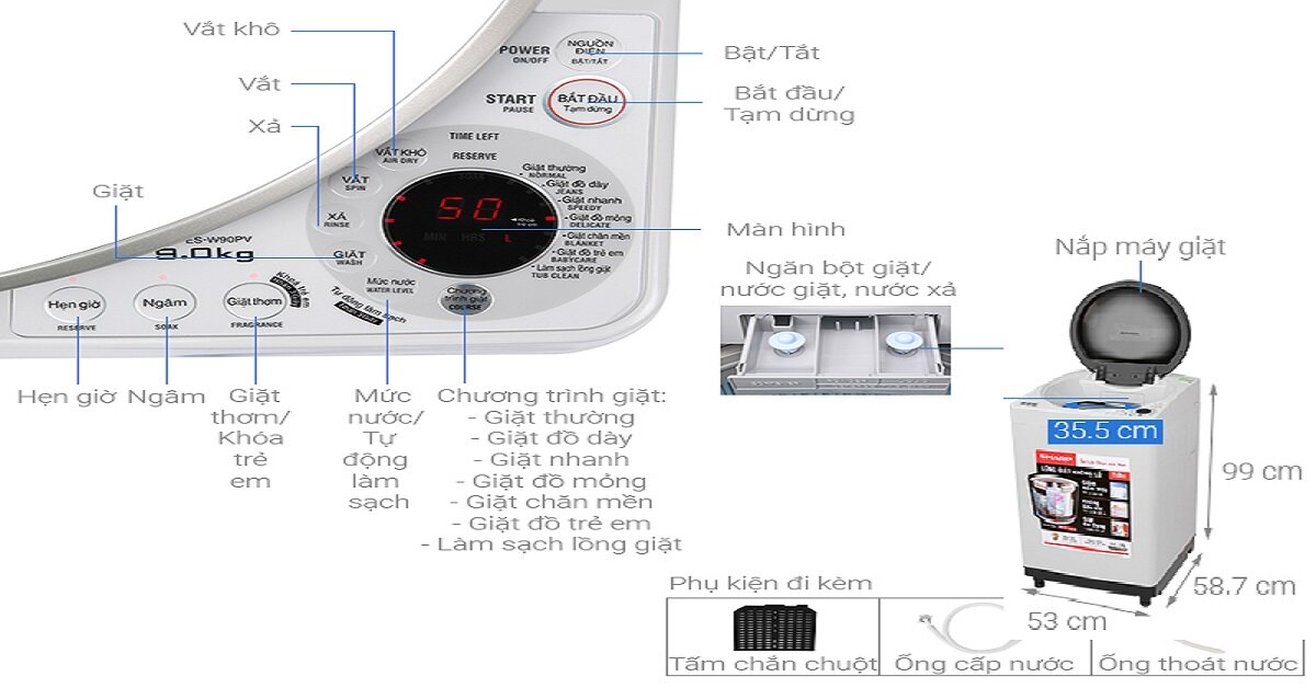 7 ưu điểm nổi bật của máy giặt Sharp Es-w90pv-h