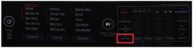 Chức năng add item trên máy giặt LG F2721HTTV