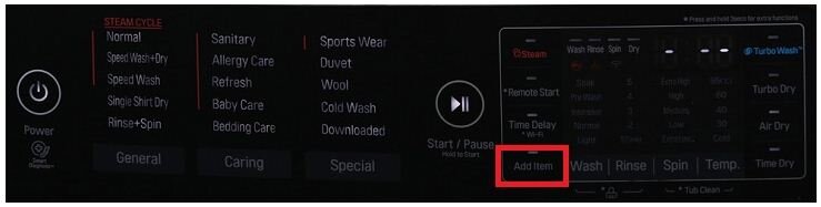 Chức năng add item trên máy giặt LG F2721HTTV