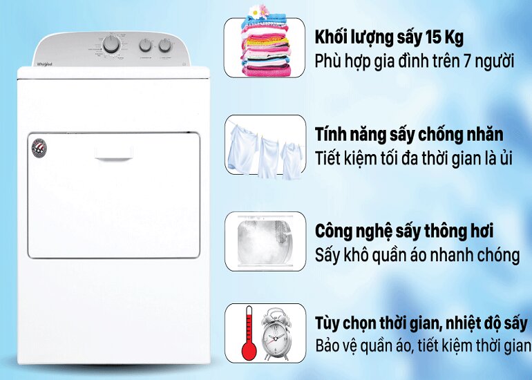 Phân biệt máy sấy Whirlpool 15kg 3lwed4815fw và Whirlpool 15kg 3lwed4705fw, loại nào tốt hơn? 