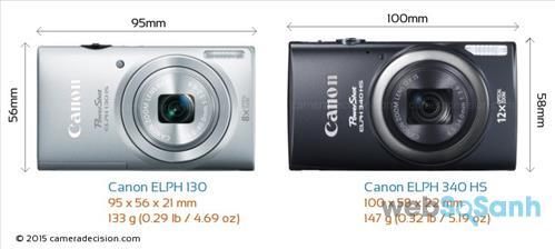 Máy ảnh compact Canon ELPH 130 IS và máy ảnh Canon ELPH 340 HS có kiểu dáng và kích thước gần giống nhau