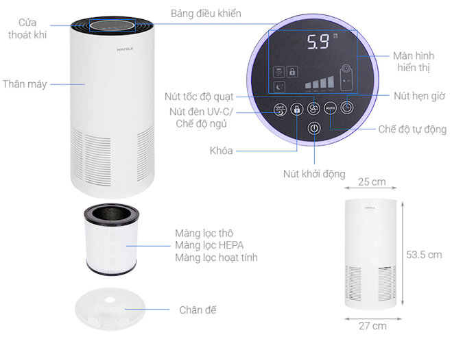 Máy lọc không khí Hafele cf-8209 làm sạch không khí hiệu quả với tốc độ làm sạch lên đến 350m3/h.