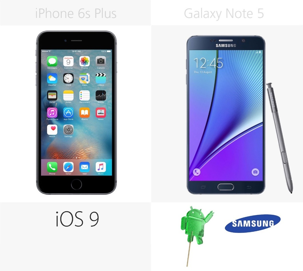 Hệ điều hành của iPhone 6s Plus và Galaxy Note 5