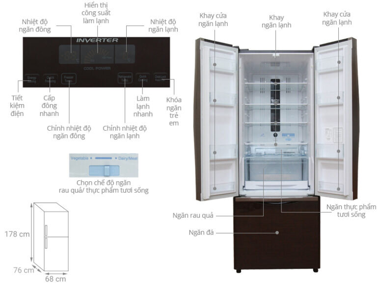 Tổng quan về bảng điều khiển tủ lạnh Hitachi Inverter 382 lít R-WB475PGV2