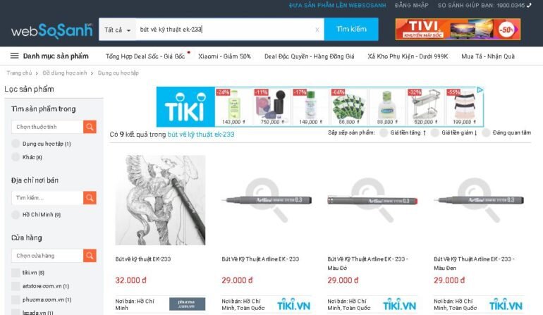 tính tới thời điểm này tháng 11/2018 thì Tiki đang bán bút line Artline giá rẻ nhất là 29.000 vnđ