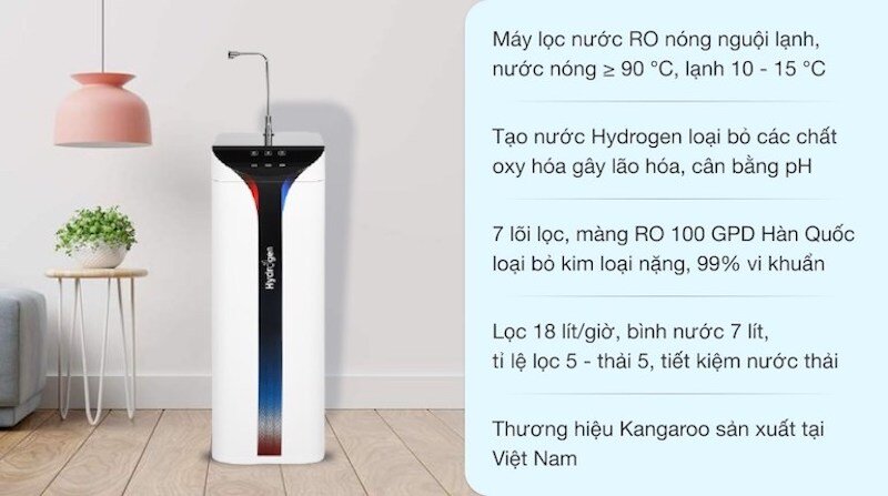 Máy lọc nước RO nóng lạnh hydrogen Kangaroo KG10A6S được trang bị hệ thống bảng điều khiển cảm ứng hiện đại, nhạy.