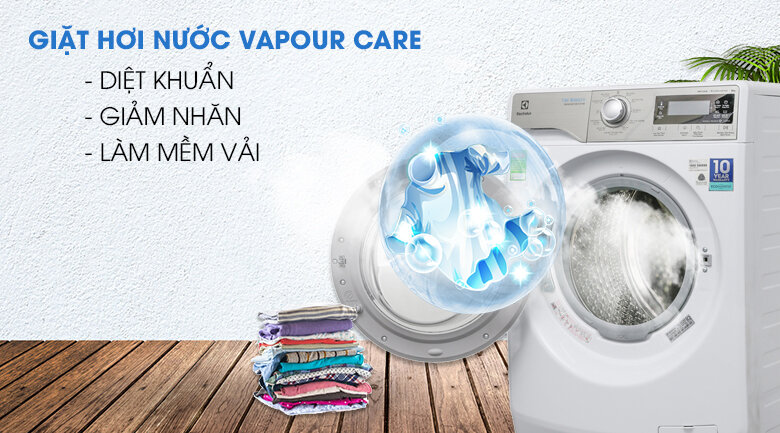 Công nghệ giặt hơi nước Vapour Care giúp kháng khuẩn hiệu quả cho quần áo 