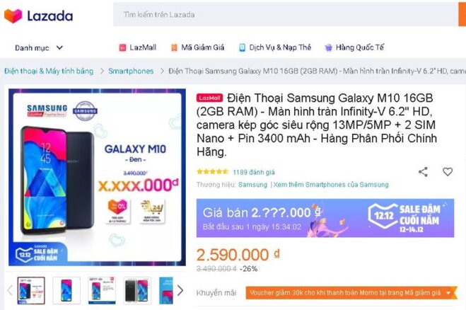 Điện thoại Samsung Galaxy M10 16GB - Giá giảm 26% chỉ còn 2.590.000 VNĐ