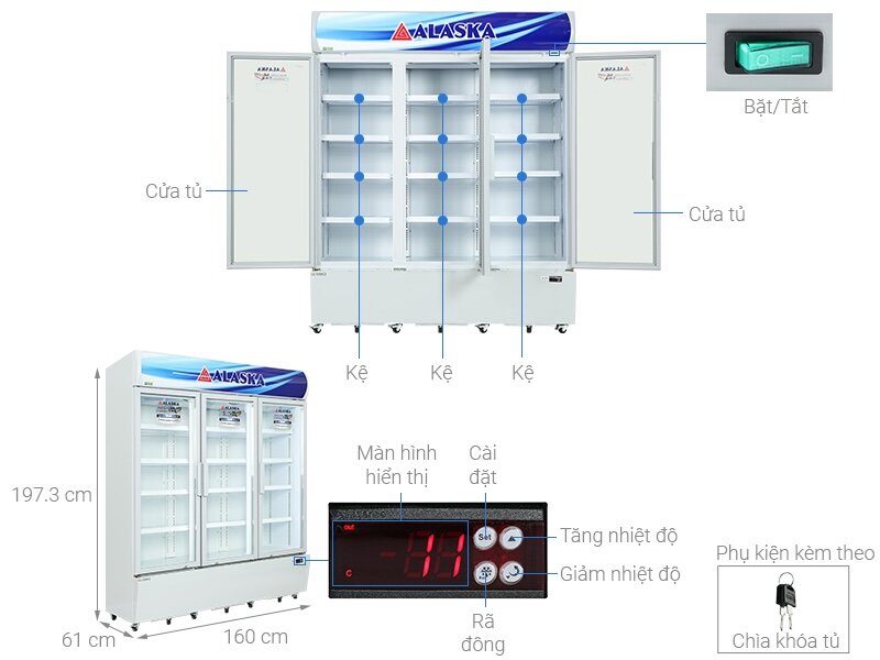 Khám phá các điểm nổi bật của tủ mát Alaska 3 cánh 1200 lít LC-1200C3