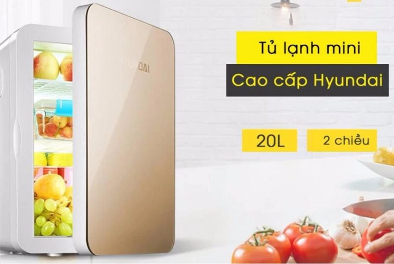 Tủ lạnh mini Hyundai với dung tích 6l thiết kế nhỏ gọn, tiện lợi.