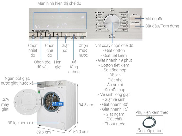 Máy giặt Panasonic Inverter 9 kg NA-129VG6WV2