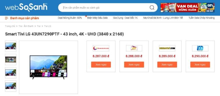 Smart tivi LG 4K 43 inch 43UN7290PTF - Giá rẻ nhất: 8.288.000 vnđ