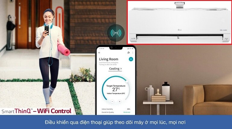 Điều hòa LG V13APFP cải tiến trong ứng dụng thông minh THINQ, điều khiển bằng điện thoại hiện đại 