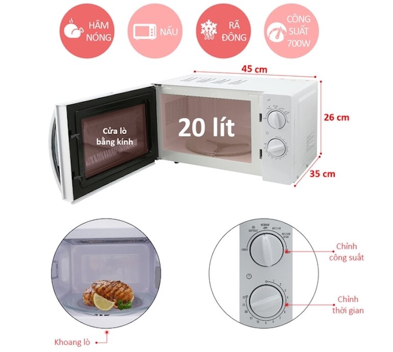 Lò vi sóng Electrolux EMM2023MW với kiểu dáng thiết kế vô cùng đơn giản nhưng không kém phần tinh tế.