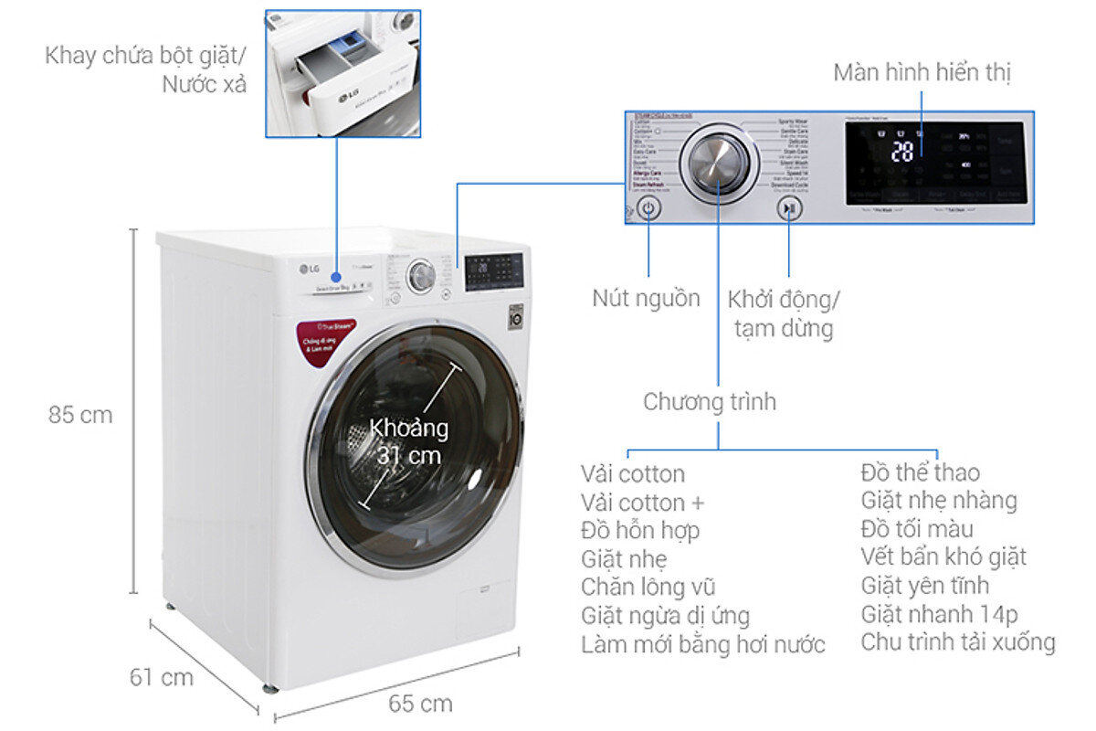 Máy giặt LG FC1409S2W 9kg thiết kế sang trọng