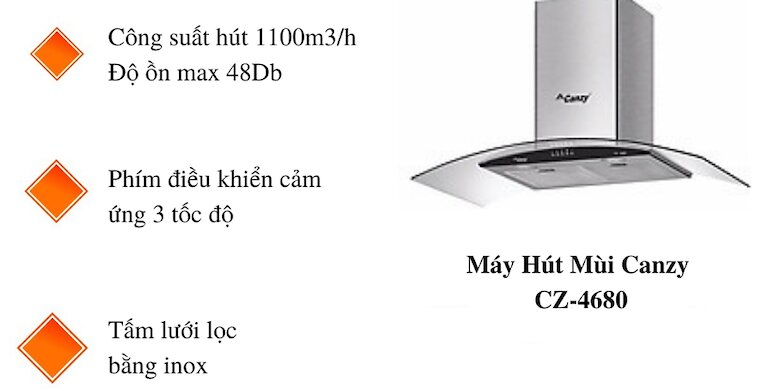 Thiết kế sang trọng của máy hút mùi Canzy CZ 4680