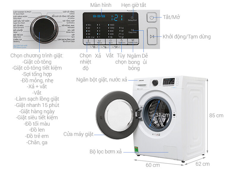 Máy giặt cửa trước Samsung WW90J54E0BW/SV, 9kg