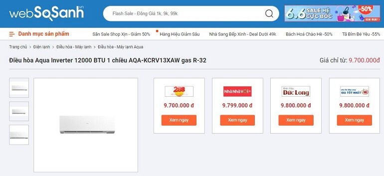 Điều hòa Aqua Inverter 12000 BTU 1 chiều AQA-KCRV13XAW gas R-32