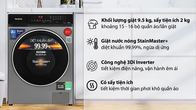 Máy giặt sấy Panasonic Inverter 9.5 Kg NA-V95FC1LVT có giá 12.690.000 tham khảo tại websosanh.vn