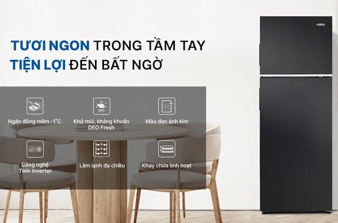 Tủ lạnh Aqua Inverter 236 lít AQR-T260FA(FB) giữ thực phẩm tươi ngon, tiết kiệm điện tối đa