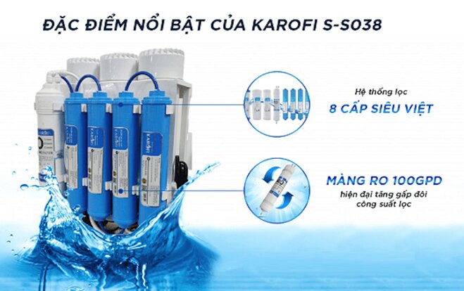 Máy lọc nước Karofi Slim S-s038 với hệ thống lọc 8 cấp siêu việt