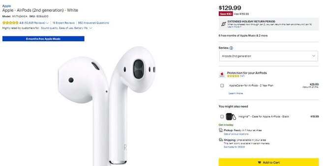 Tai nghe Apple AirPods 2 sale sớm dịp trước Black Friday 2021 tại Bestbuy