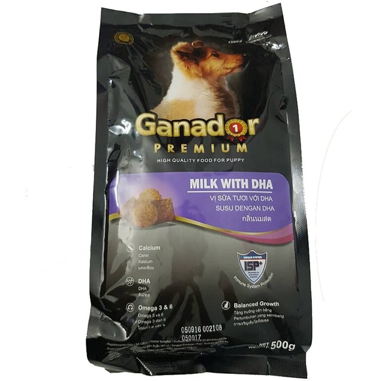 Thức ăn khô cho chó con Ganador vị sữa và DHA