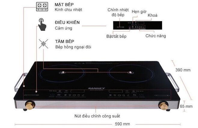 Bếp hồng ngoại đôi Sanaky mã sản phẩm SNK-203HGNW