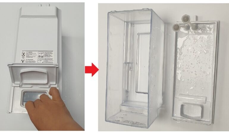 Vệ sinh bình chứa nước và ống hút trong tủ lạnh