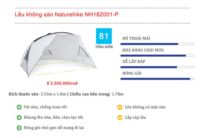 Lều phượt không sàn naturehike 4 người