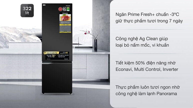 Tủ Lạnh Panasonic 2 cánh Inverter 322 Lít NR-BV360QSVN